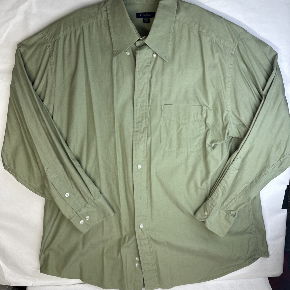 Club Room Performance Cotton Long Sleeve Button Up Shirt Green Check Mens XL
